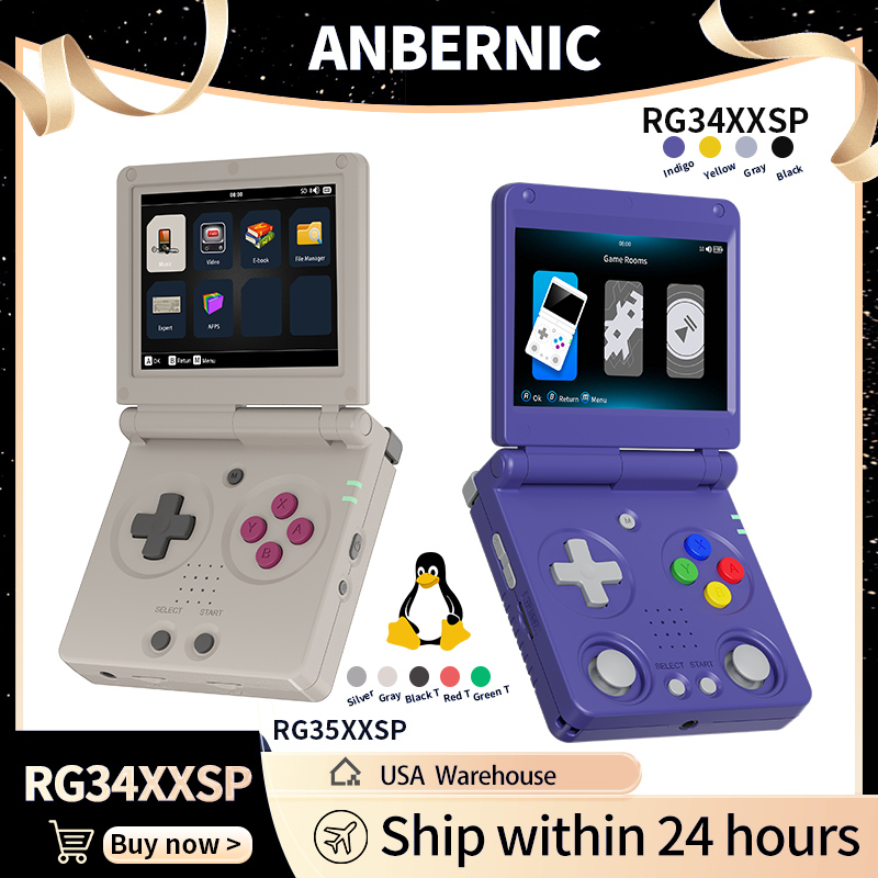 Retro Gaming Arcade Console - Anbernic RG34XXSP RG35XXSP Flipคอนโซลเกมมือถือหน้าจอIPS Linux 64