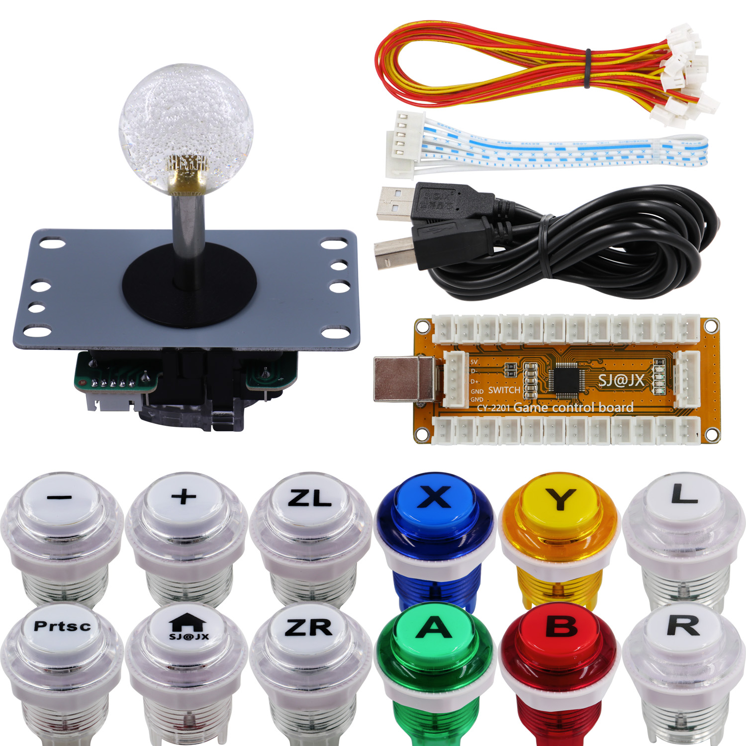 Arcade Button Kit - คอนโทรลเลอร์เกม SJ@JX Arcade แบบ USB พร้อมปุ่มไมโครสวิตช์