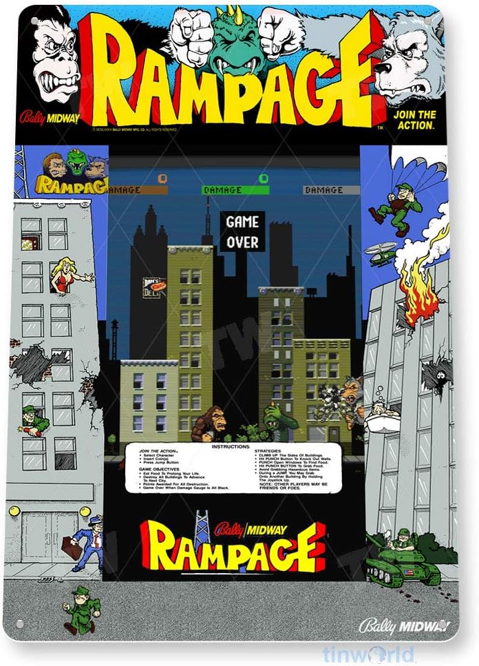 Retro Gaming Arcade Console - ป้ายโลหะ TIN SIGN Rampage Arcade ป้ายสำหรับห้องเกม